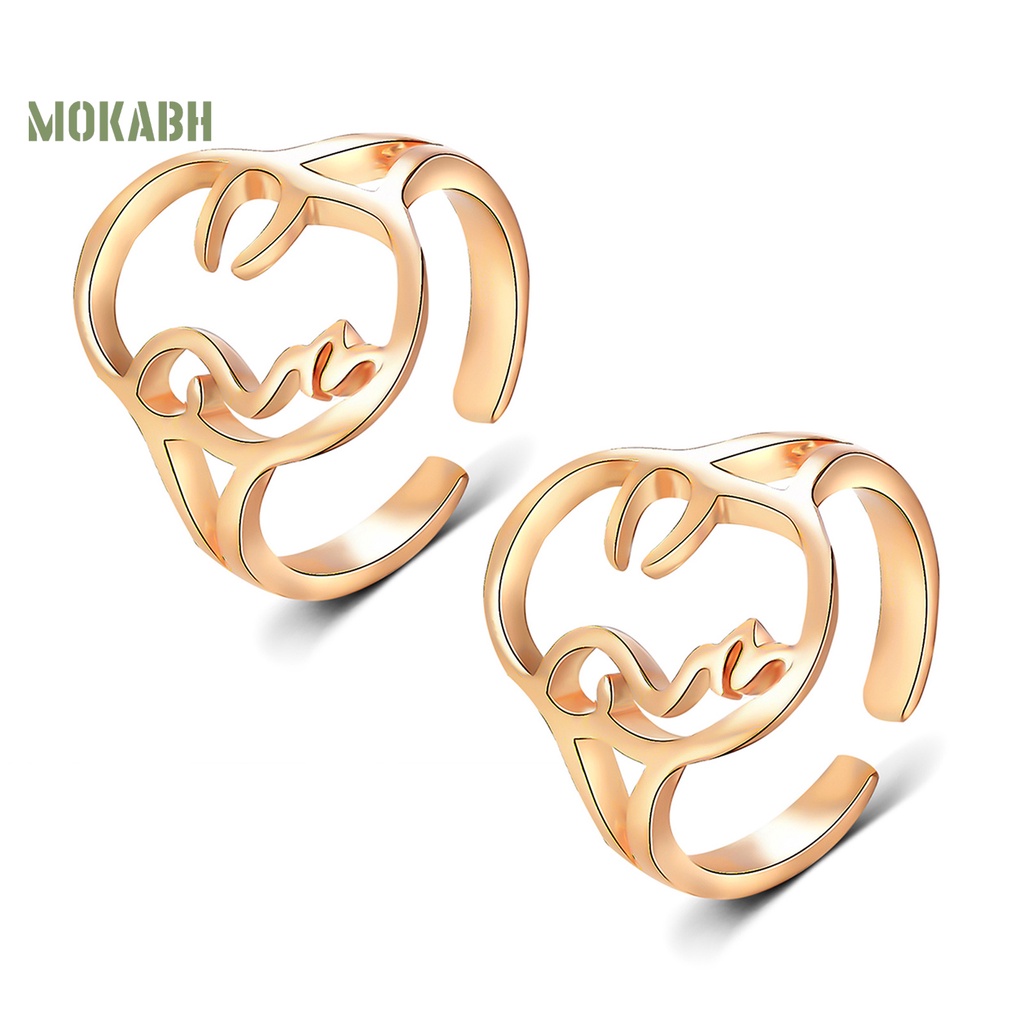 Bộ 2 Nhẫn Đeo Tay Họa Tiết Mặt Trừu Tượng Thiết Kế Điều Chỉnh Được Không Phai Màu Phong Cách Tối Giản