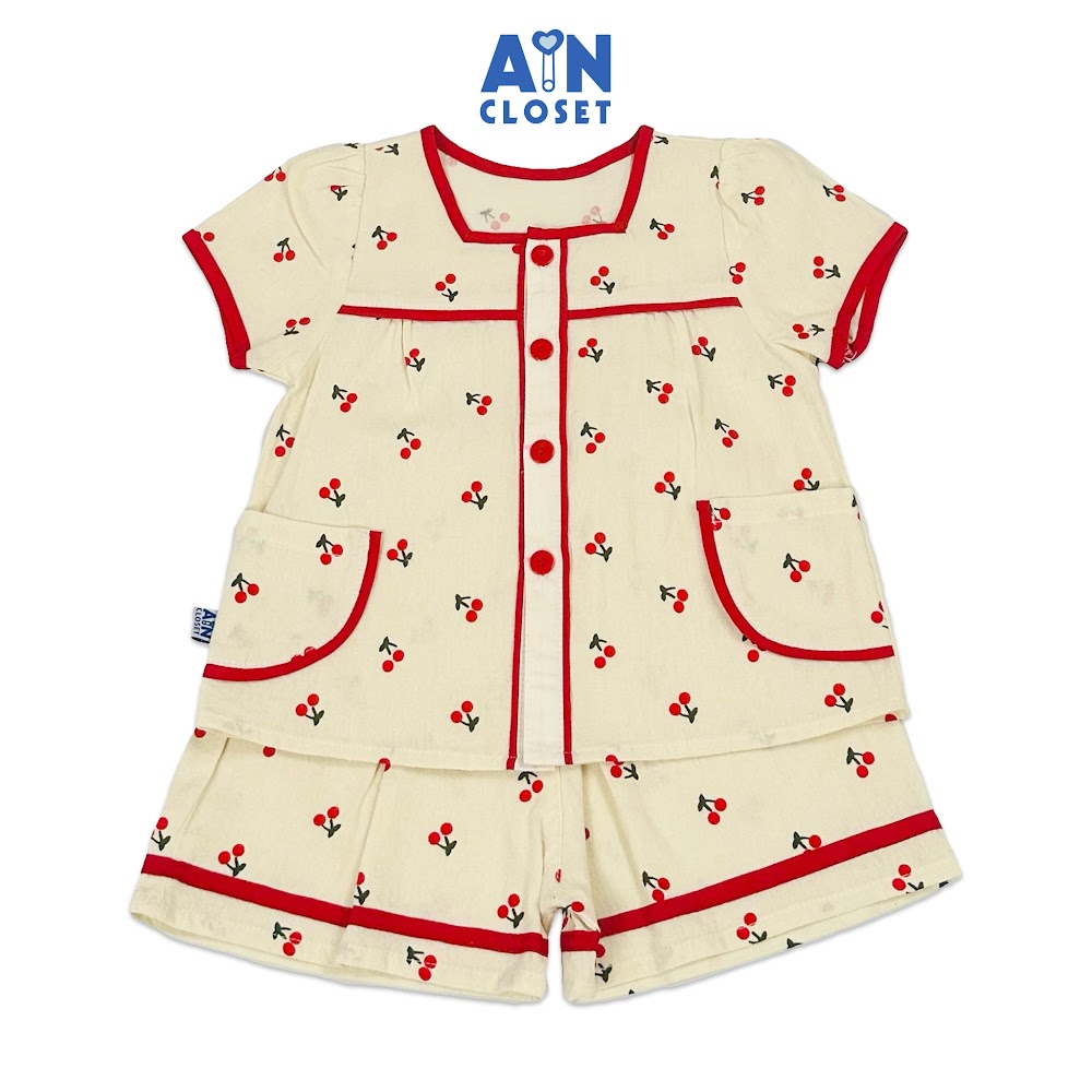 Bộ quần áo Ngắn bé gái họa tiết Nhí Cherry đỏ cara - AICDBGCNPAMD - AIN Closet