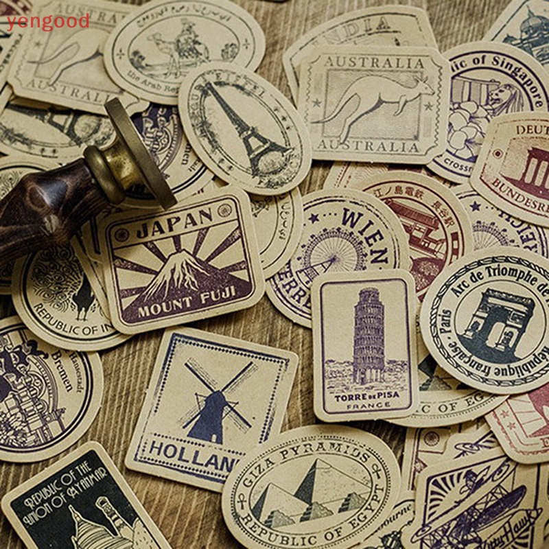 Hộp 46 Miếng Dán Giấy Trang Trí Nhật Ký Phong Cách Vintage