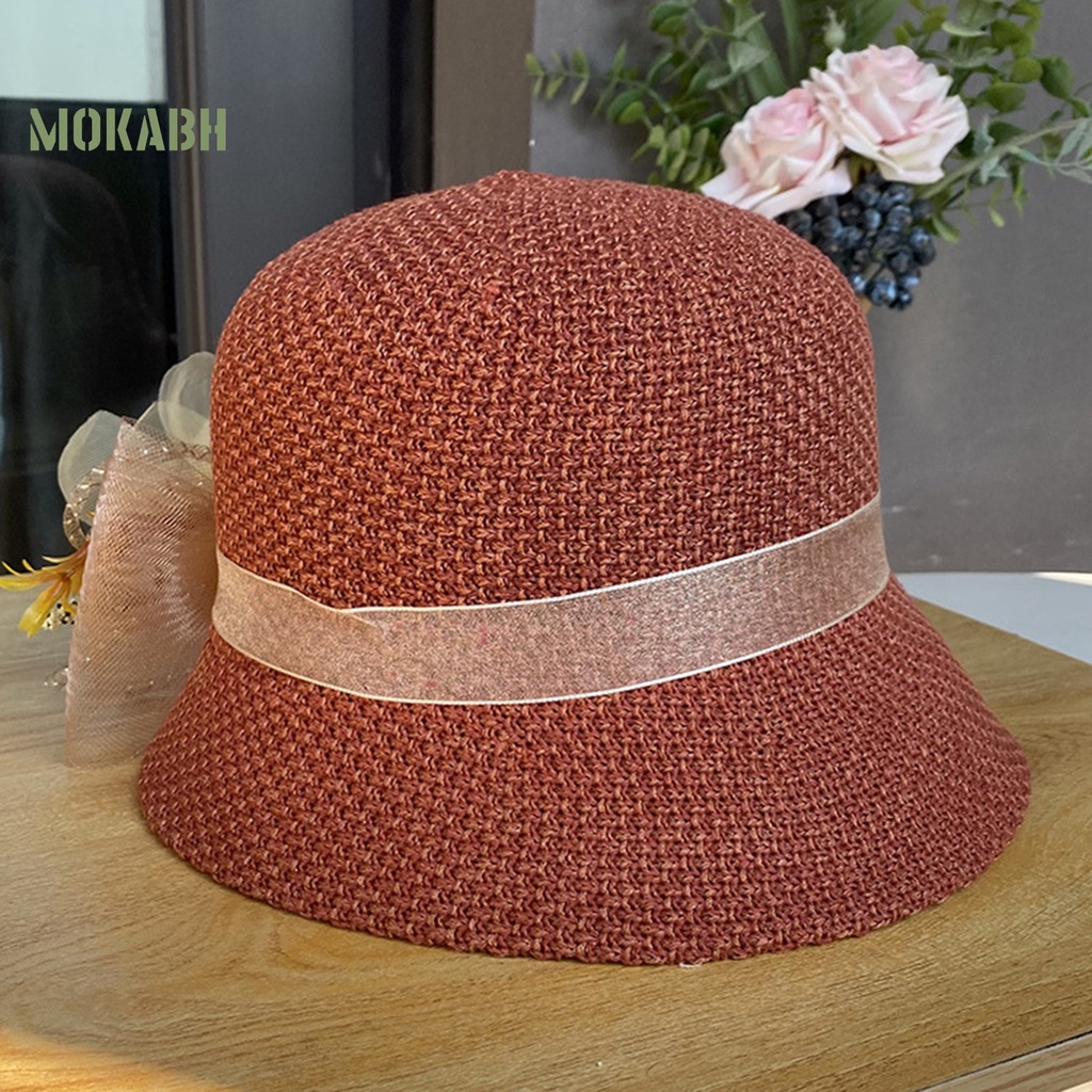 [Mok Abh] Mũ Vành Tròn Phối Lưới Họa Tiết Hoa Thời Trang Mùa Hè Cho Nữ