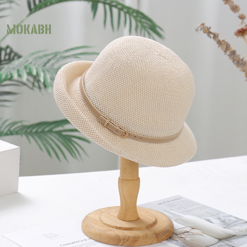 Mũ Chống Nắng Dệt Kim Mỏng Thoáng Khí Màu Trơn Có Thắt Lưng Uốn Cong Thời Trang Đi Biển Mùa Hè Cho Nữ