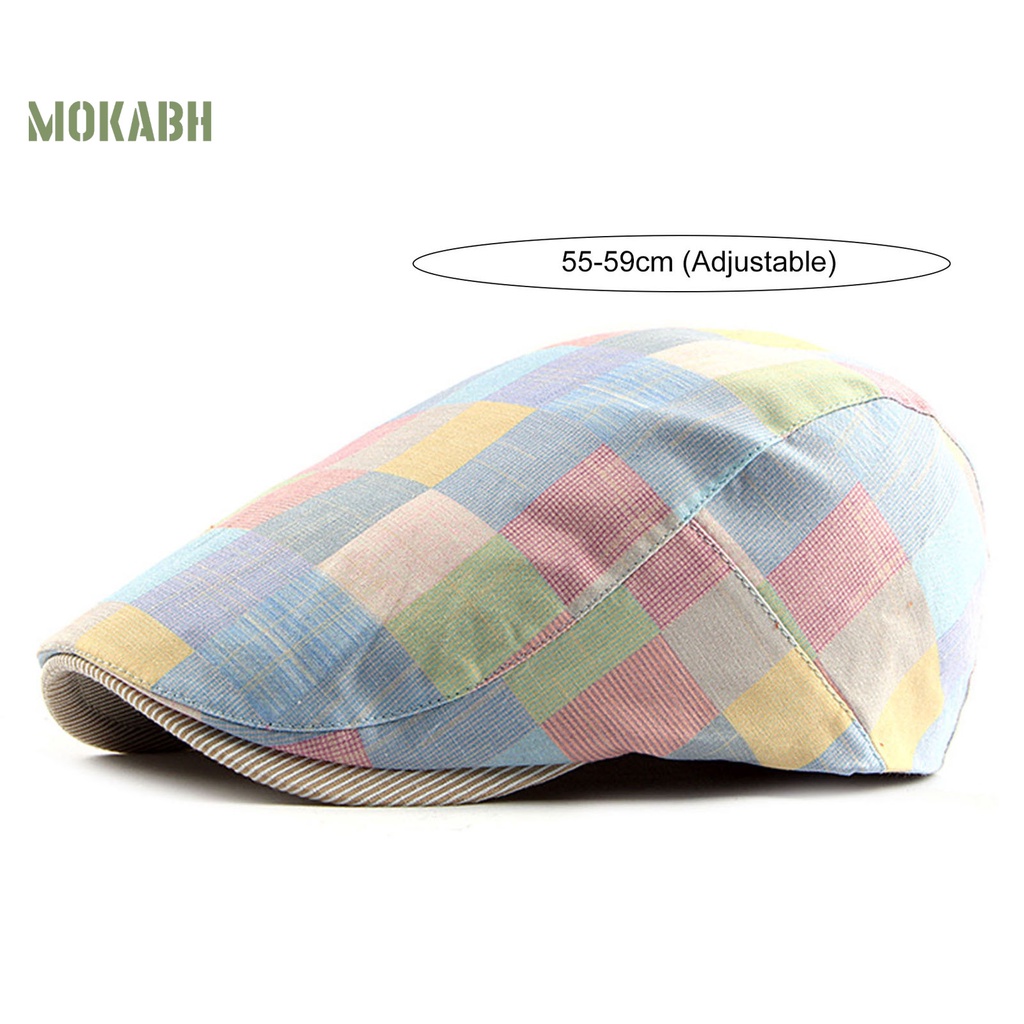 [Mok Abh] Mũ Lưỡi Trai Họa Tiết Kẻ Sọc Màu Tương Phản Phong Cách Vintage Cho Nam Mặc Hàng Ngày