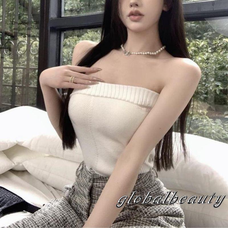 Áo Ống Dệt Kim Không Tay Màu Sắc Đơn Giản Cho Nữ