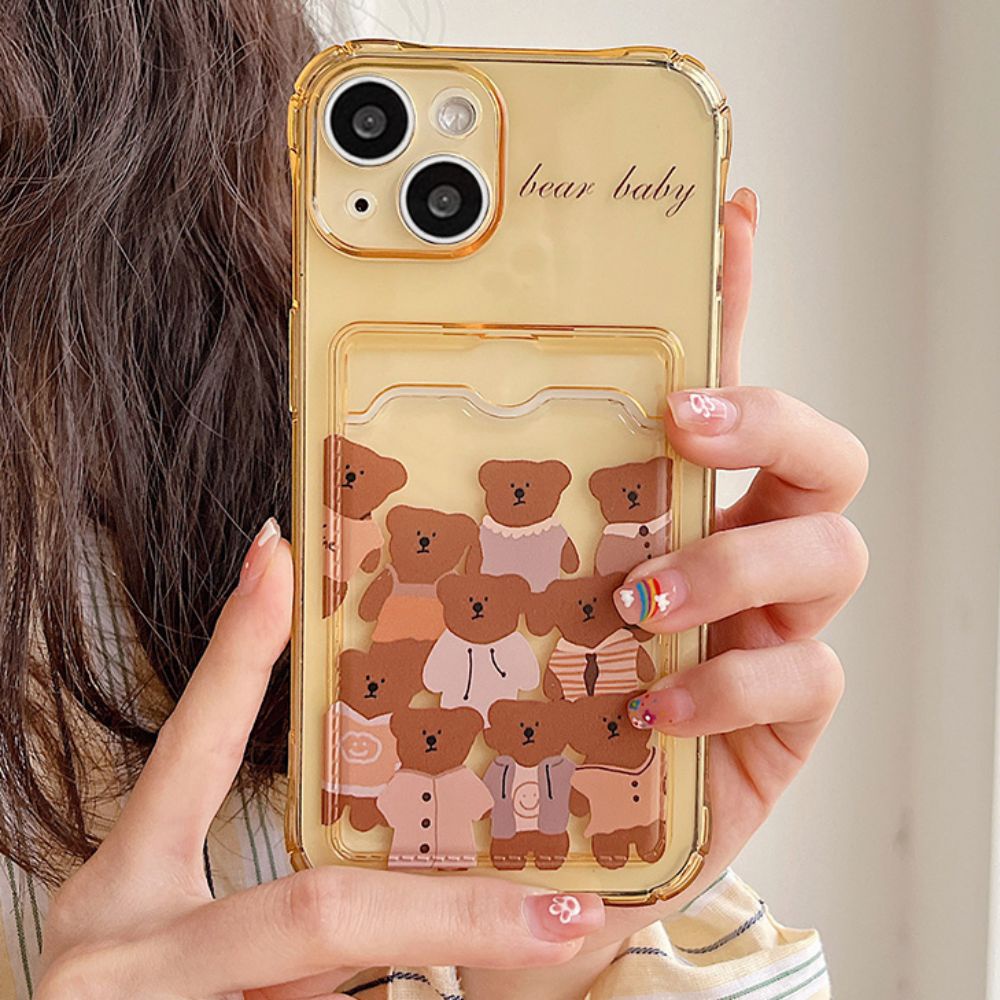 Ốp Điện Thoại TPU Mềm Chống Sốc Có Ngăn Đựng Thẻ Hình Gấu Cho Iphone 11 14 13 12 Pro Max Xr Xs Max 7 8 Plus Se
