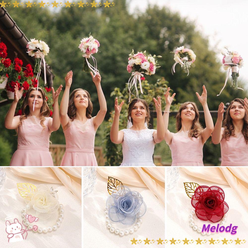 Bộ 2 Vòng Hoa Đeo Tay Bằng Vải Satin Cho Cô Dâu