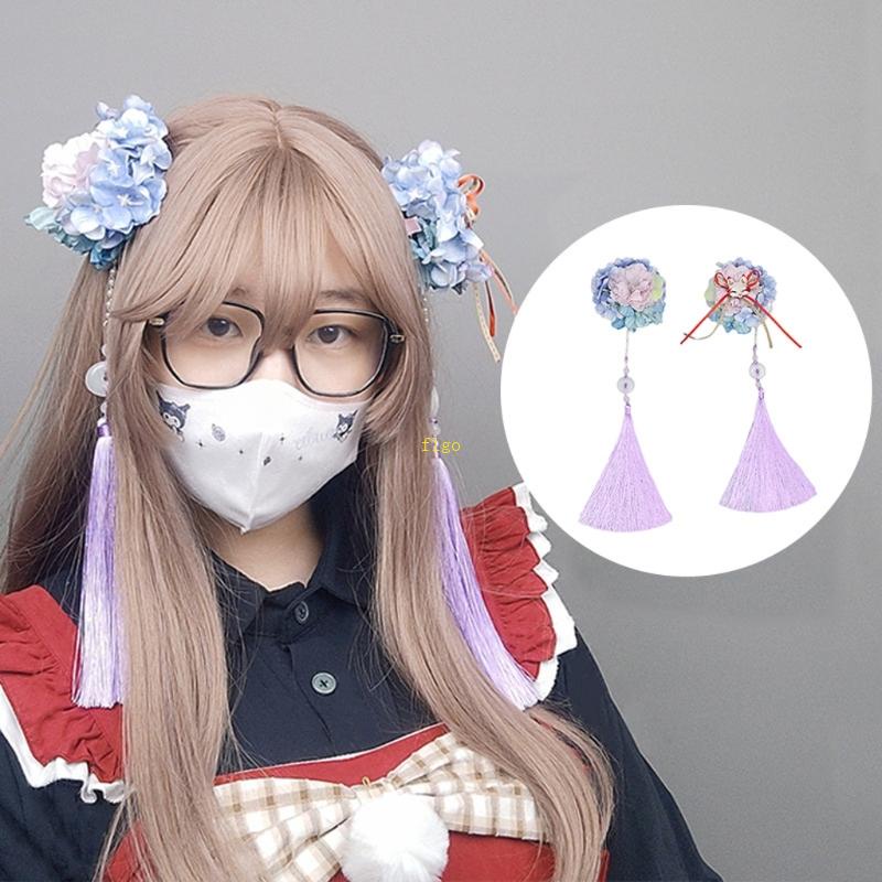 Kẹp Tóc Hoa Hồng Tua Rua Dài Phong Cách Lolita