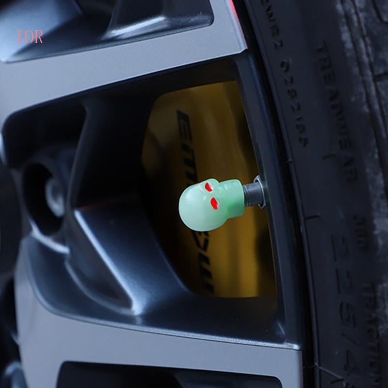 Bộ 4 Vỏ Bọc Van Khí In Hình Đầu Lâu Phát Quang Độc Đáo Cho Xe Hơi / Xe Máy