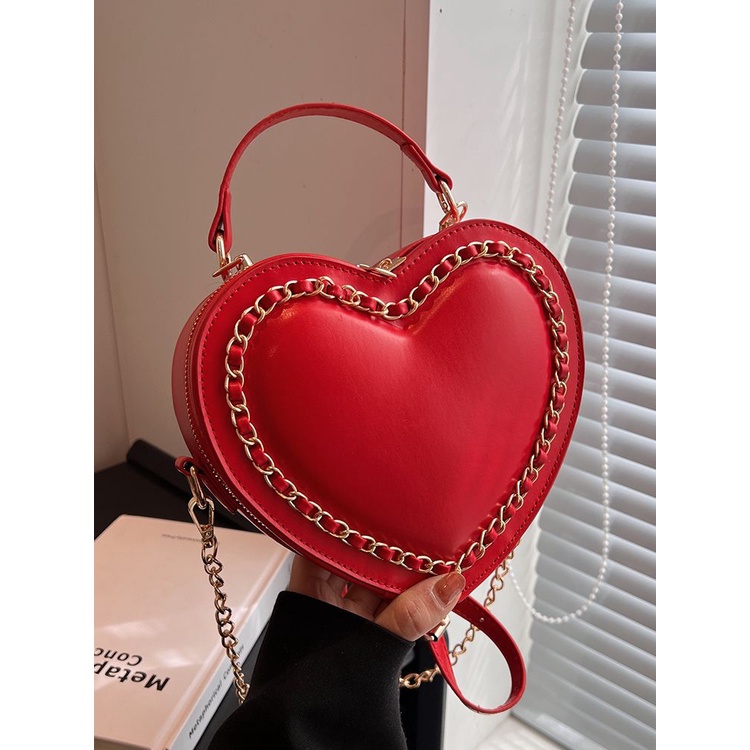 Túi Xách Hình Trái Tim Phối Dây Xích Thời Trang Cao Cấp Cho Nữ