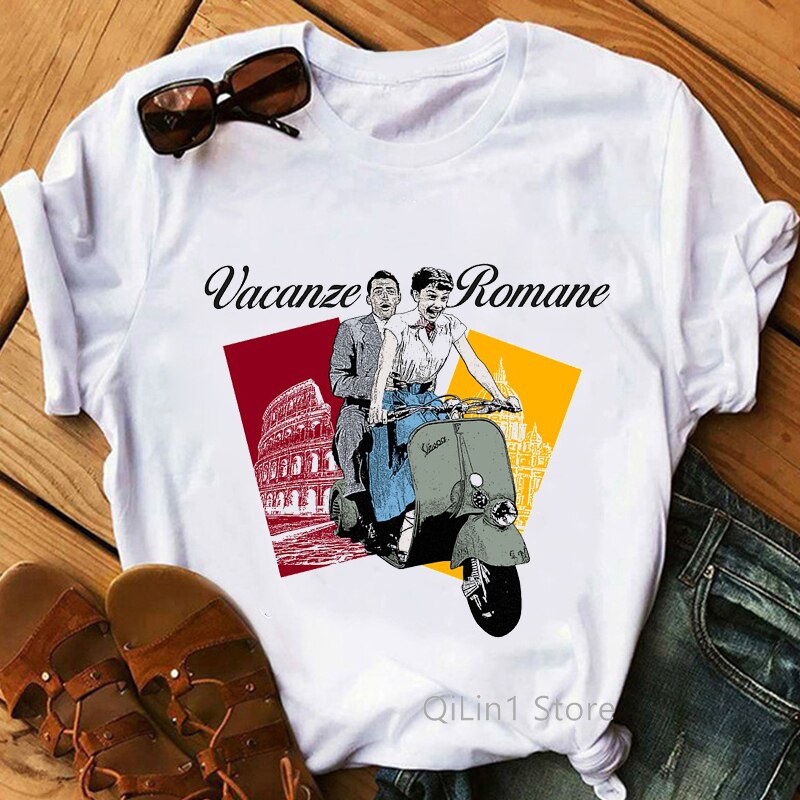 Áo Thun Nam Ngắn Tay In Chữ Audrey Hepburn Vespa Sáng Tạo 562207