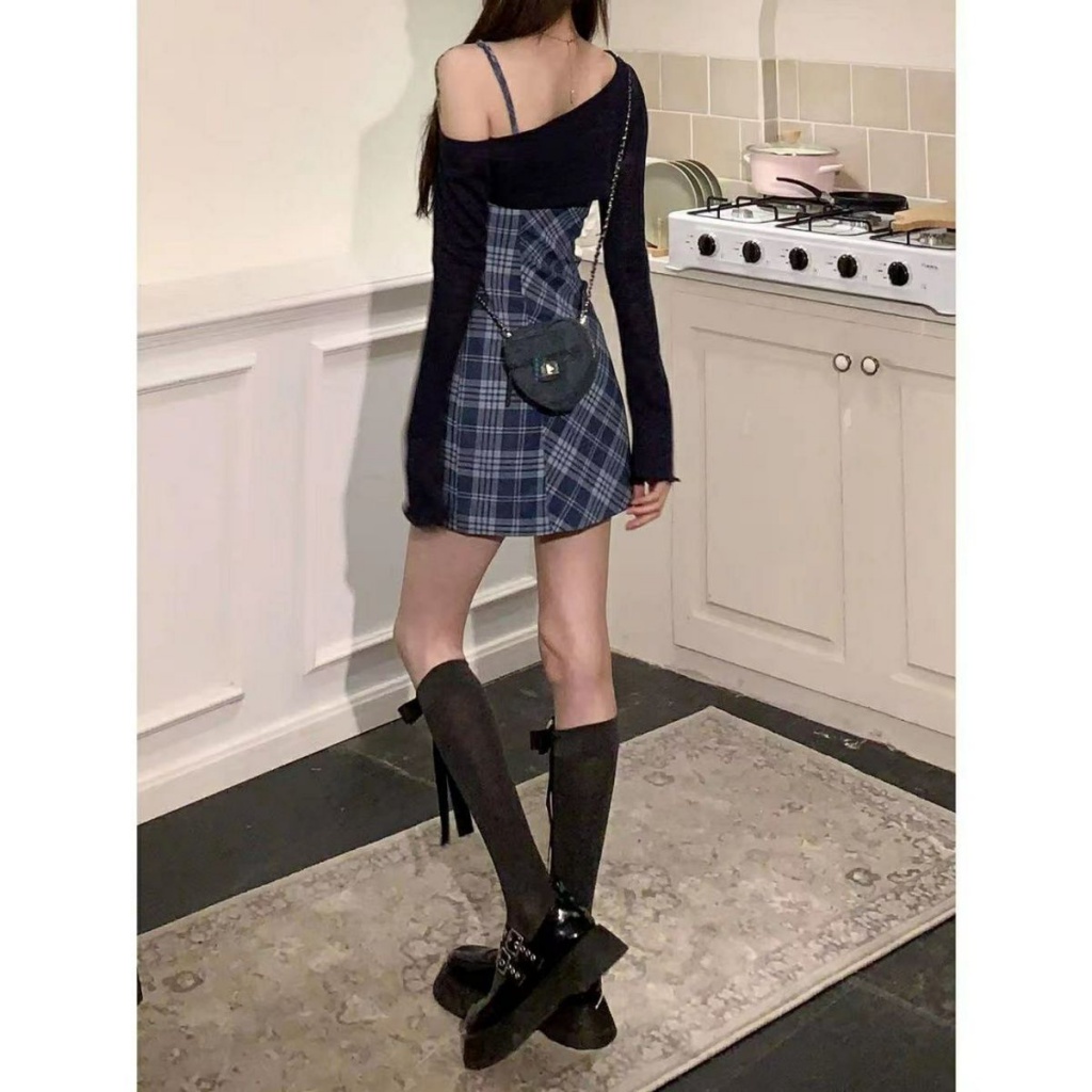 [F &amp; X] Đầm Hai Dây Ngắn Dáng Chữ A Kẻ Sọc Caro Phong Cách Mới Mùa Hè Ngọt Ngào Cho Nữ