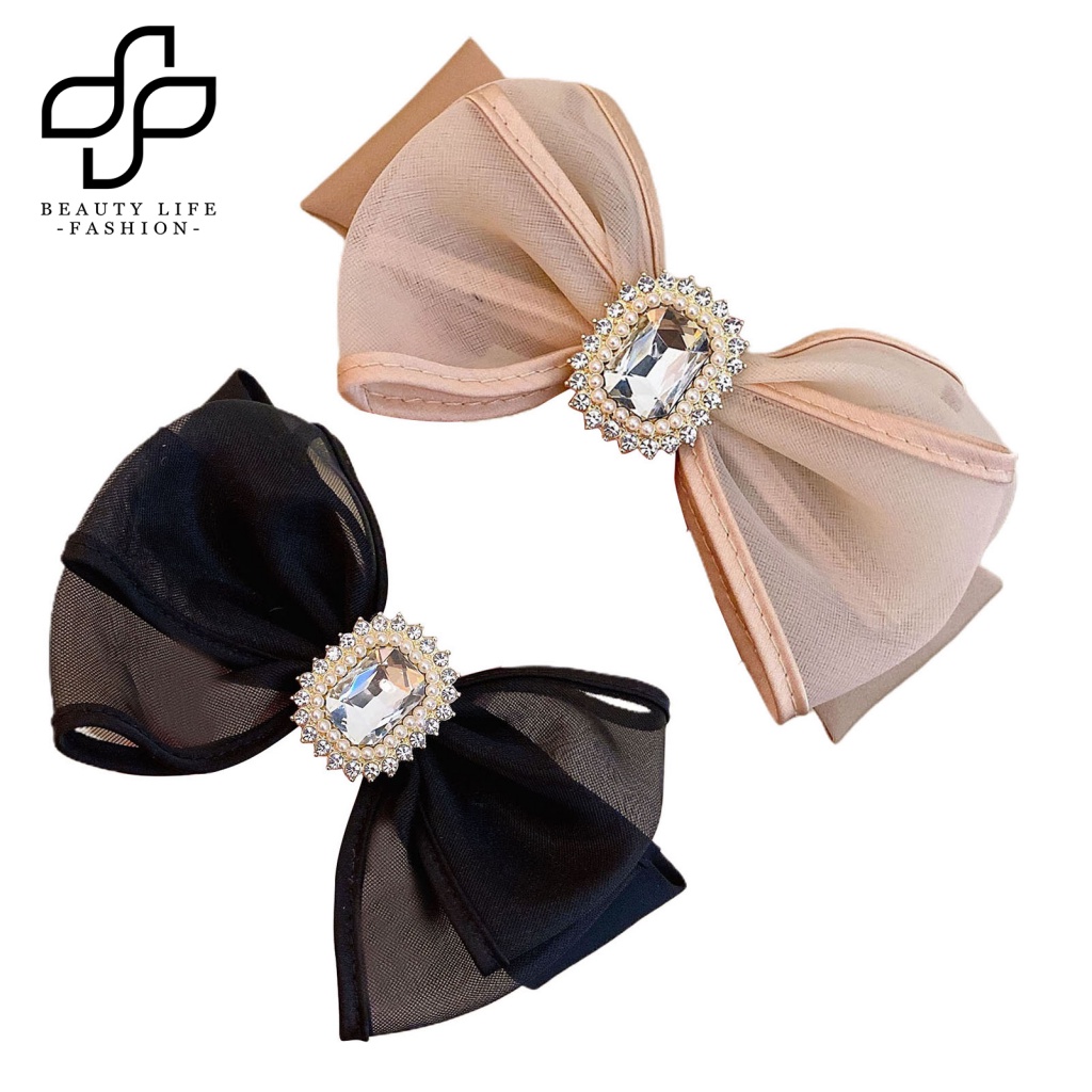 Kẹp Tóc Trang Trí Hình Nơ Bằng Lưới Có Đính Đá Kiểu Hàn Quốc