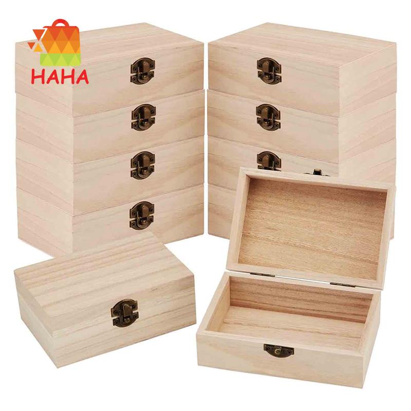 Bộ 10 Hộp Gỗ Đựng Trang Sức Có Nắp Đậy Và Móc Khóa Kích Thước 6 X 4 X 2.3 Inch