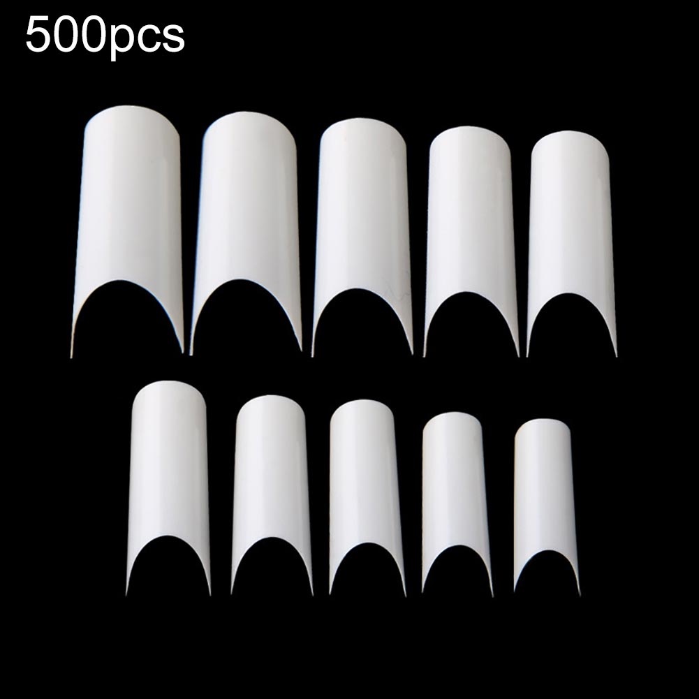 Bộ 500 Móng Tay Giả Che Phủ Nửa Đầu Móng Tay Cong Chữ C
