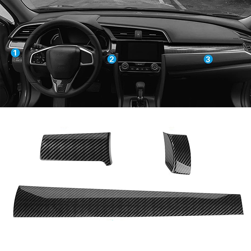 Bộ 3 Miếng Dán Trang Trí Bảng Điều Khiển Xe Hơi Honda Civic 10th Gen 2016-2021 Bằng Sợi Carbon
