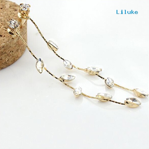 Bông Tai Dáng Dài Hình Cành Lá Đính Đá Thời Trang Thanh Lịch