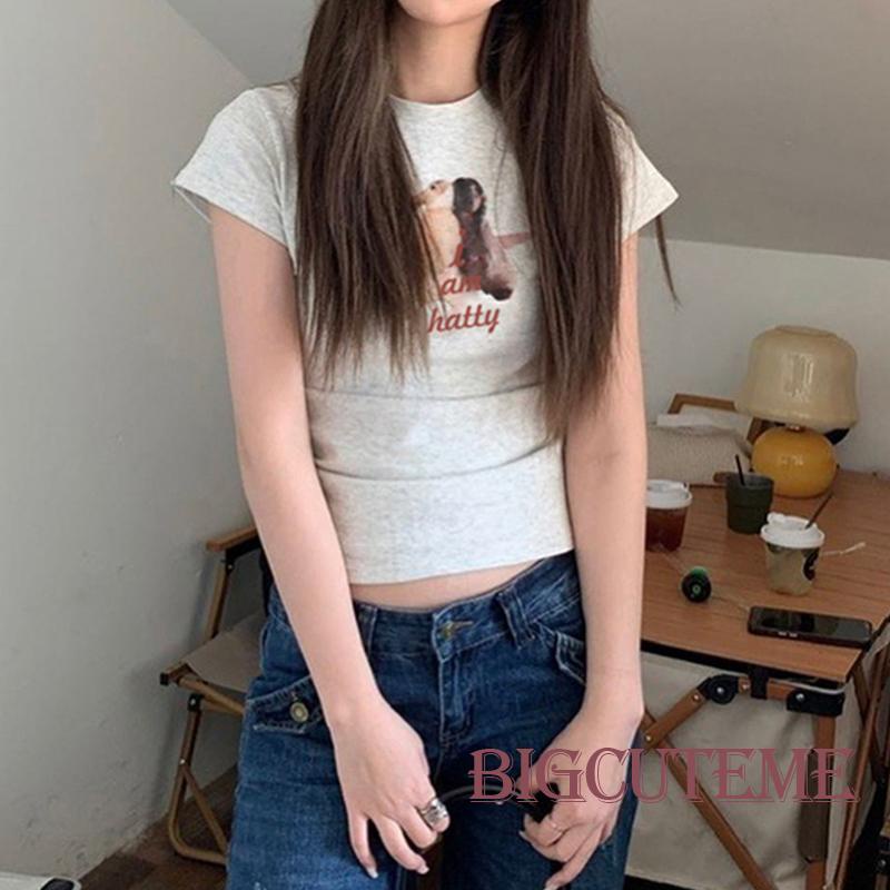 Áo Thun Crop Top Tay Ngắn In Hình Thỏ Dễ Thương Thời Trang Mùa Hè Cho Nữ