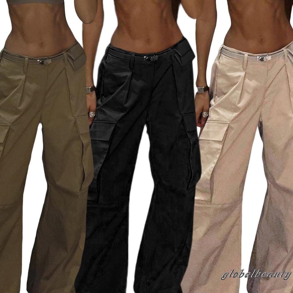 Quần Dài Dáng Rộng Màu Trơn Có Túi Và Khóa Kéo Phong Cách Đường Phố Cho Nữ