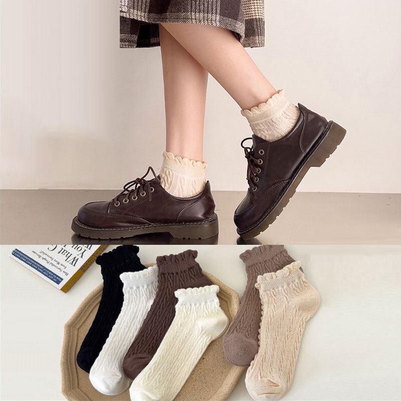 Vớ Ren Cổ Thấp Màu Cà Phê Phong Cách Nhật Bản Dễ Thương Thời Trang Xuân Thu Cho Nữ