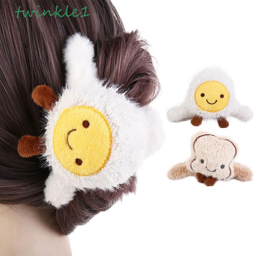 Kẹp Tóc Đuôi Ngựa Hình Trứng Chiên Phủ Lông Phong Cách Hàn Quốc Ngọt Ngào Cho Nữ