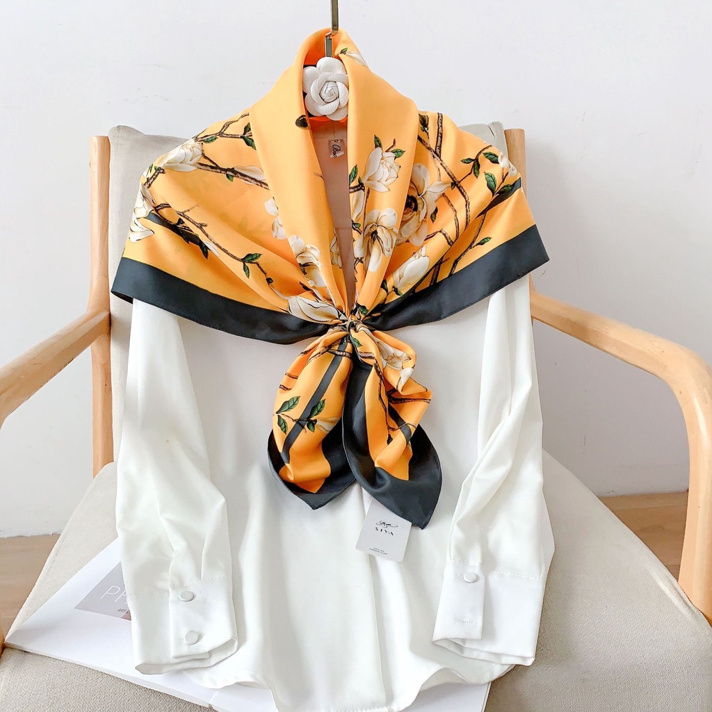 Khăn Quàng Cổ Hình Vuông Cỡ Lớn Bằng Lụa Nhân Tạo Chống Nắng 90 * 90cm Phong Cách Hàn Quốc Thời Trang Cho Nữ