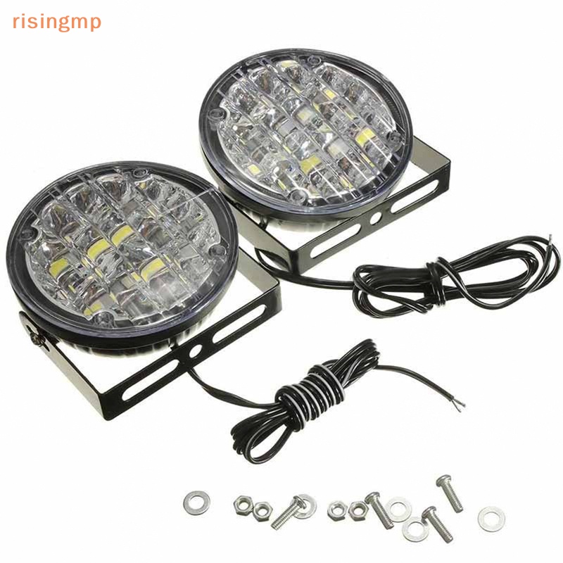 Bộ 2 Đèn Led Tròn 12V 18 Bóng DRL Ánh Sáng Trắng Dành Cho Xe Hơi