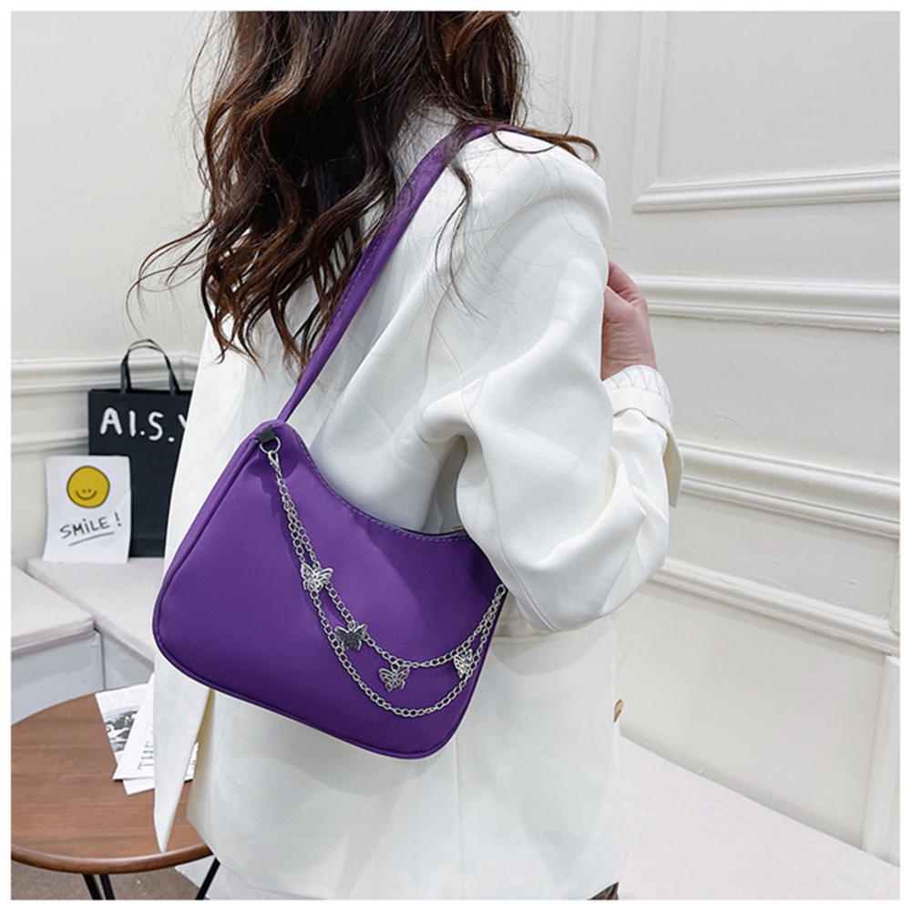 Túi Xách Mini Bằng Nylon Màu Trơn Có Khóa Kéo Họa Tiết Bướm Thời Trang Cho Nữ