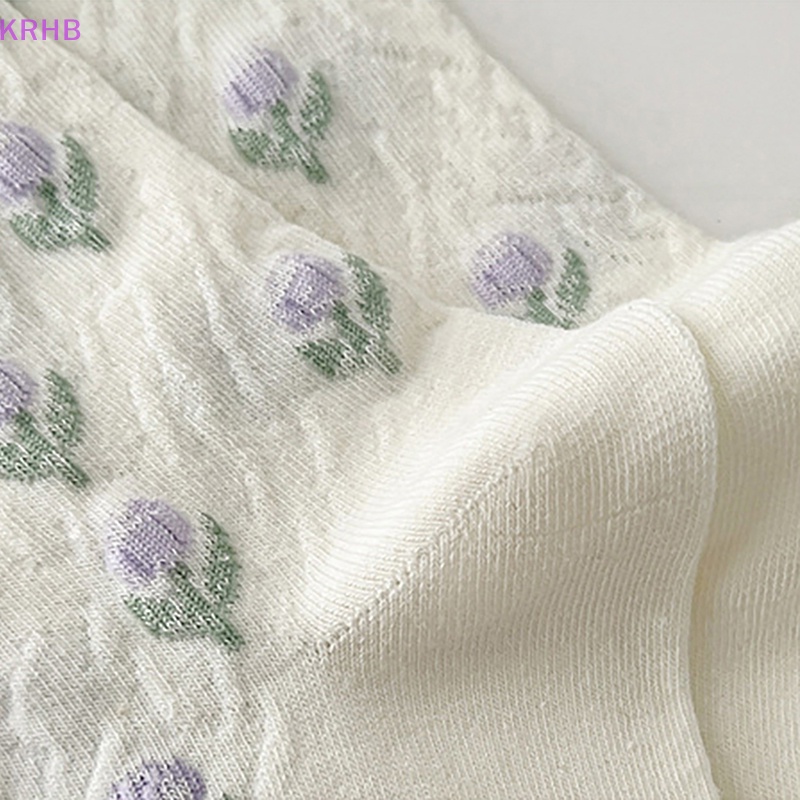 1 Đôi Tất Cotton Trắng In Hình Hoa Tulip Phong Cách Harajuku Nhật Bản Đáng Yêu Cho Nữ Mới
