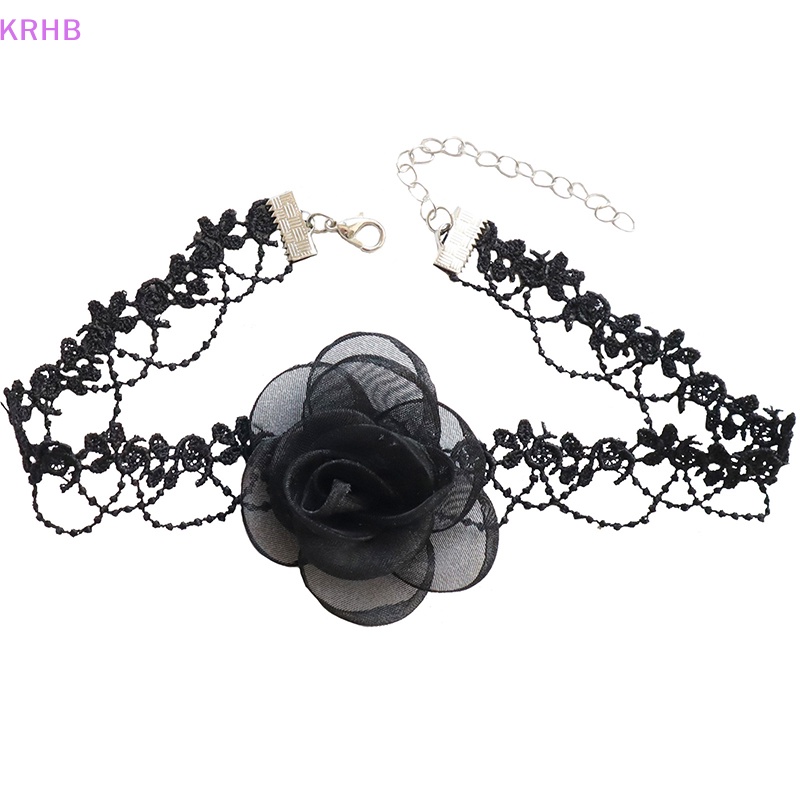 Vòng Cổ Choker Phối Dây Ruy Băng Dài Đính Hoa Trà Đen Phong Cách Gothic Cổ Điển Quyến Rũ Dành Cho Nữ Mới