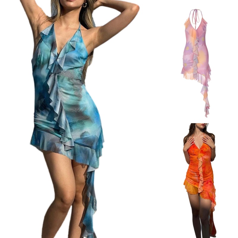 Đầm Cổ Chữ V Hở Lưng Vạt Không Đều Có Ruy Băng Cho Nữ