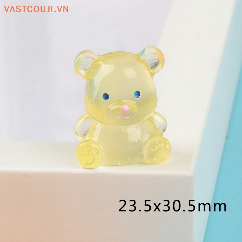 Bộ 2 Móc Khóa Hình Chú Gấu 3D Bằng Nhựa Resin Màu Dạ Quang DIY