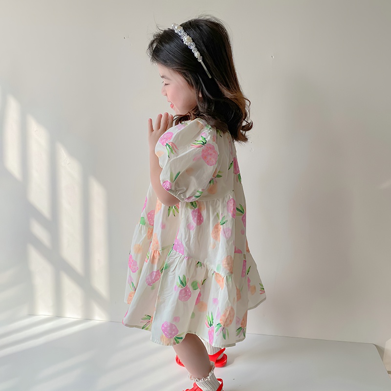 Đầm Tay Phồng In Hoa Phong Cách Hàn Quốc Xinh Xắn Cho Bé Gái 2-7 Tuổi