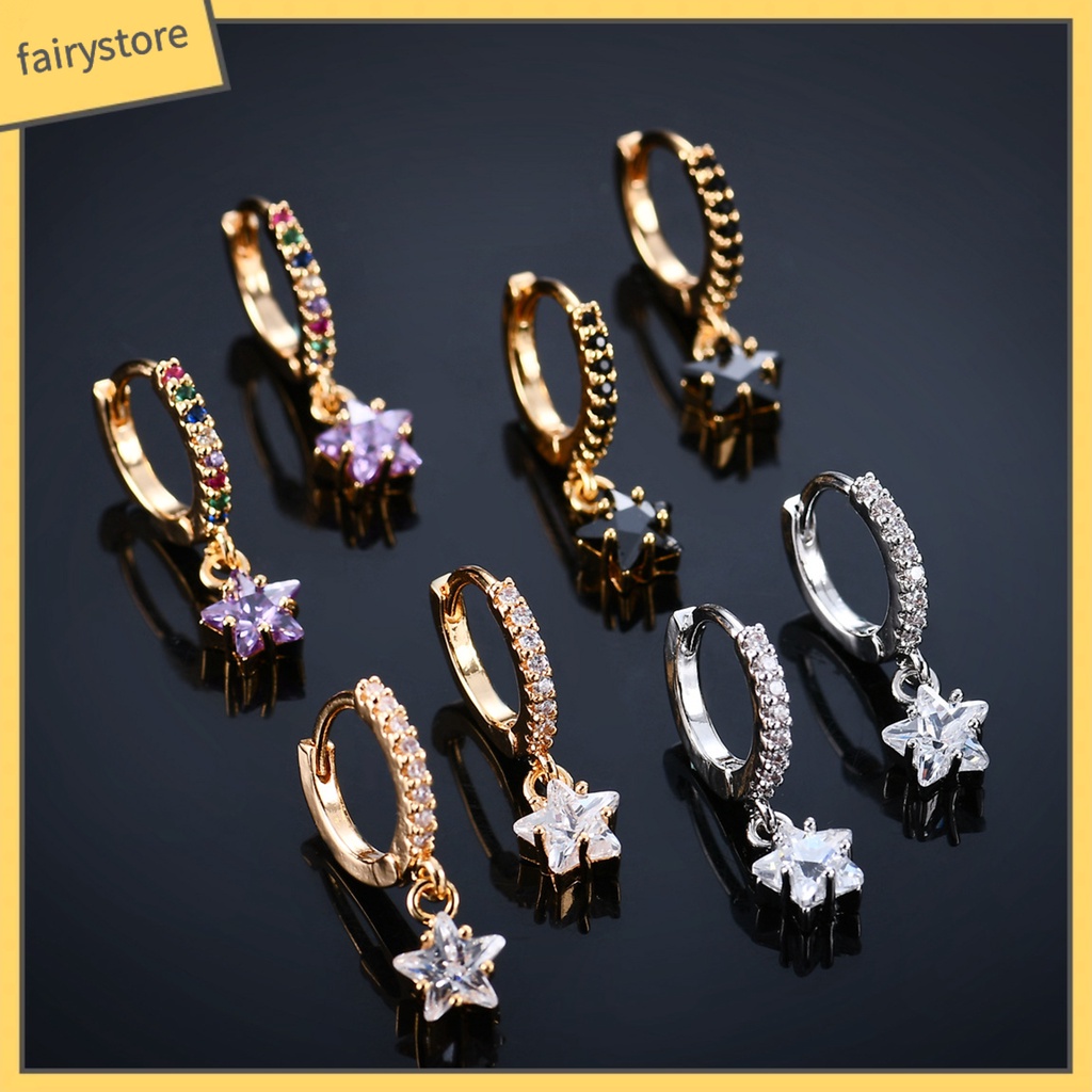 1 Đôi Bông Tai Hình Ngôi Sao Đính Đá Zircon Nhiều Màu Dành Cho Nữ