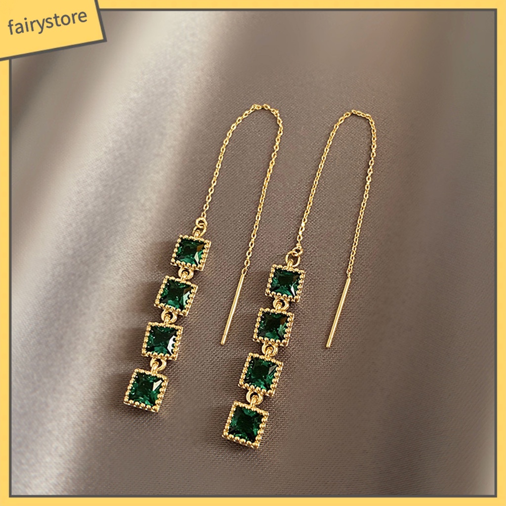 1 Cặp Bông Tai Dáng Dài Đính Đá Phối Tua Rua Thời Trang Cho Nữ