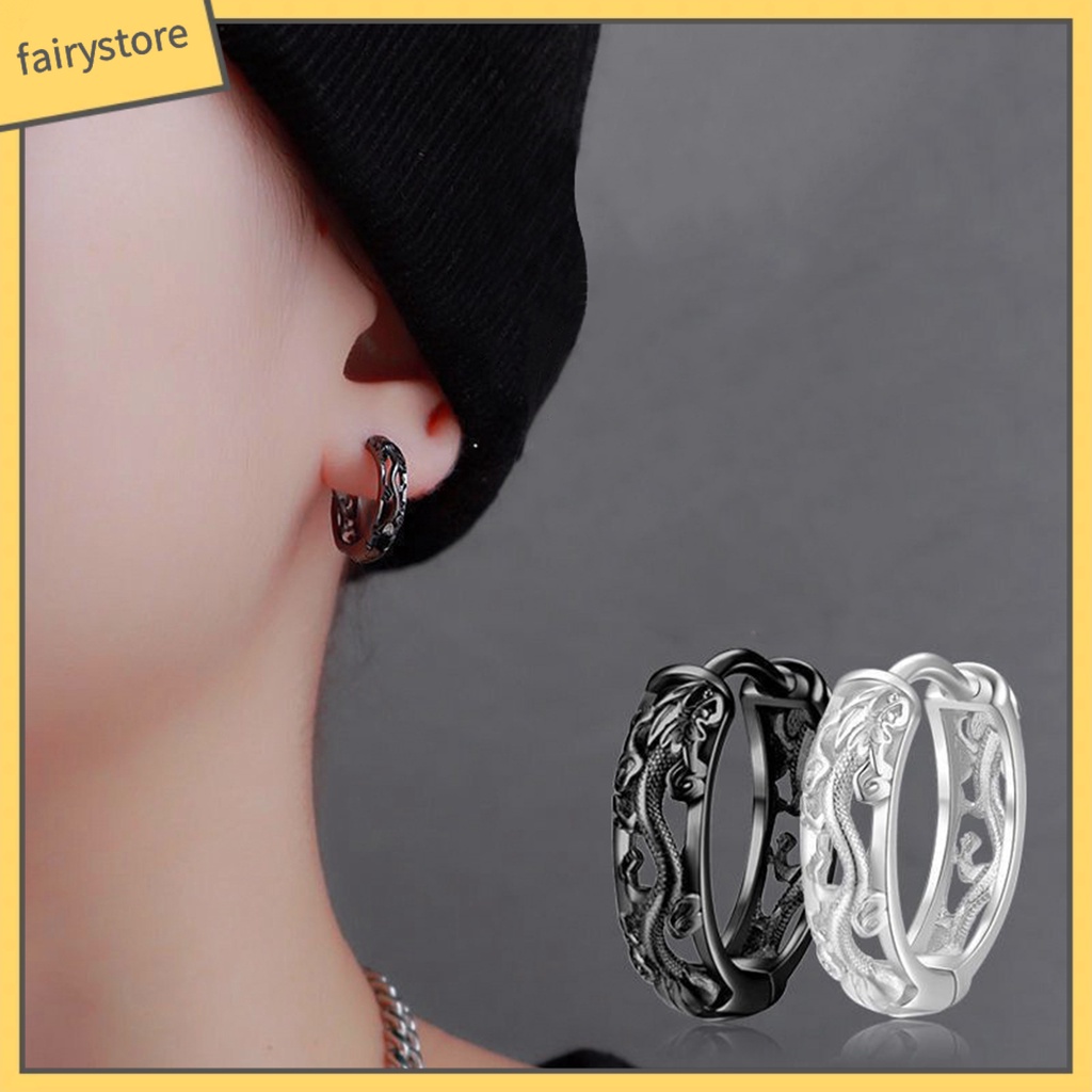1 Đôi Bông Tai Hình Rồng Rỗng Chạm Khắc Tinh Xảo Phong Cách Punk Dành Cho Nam