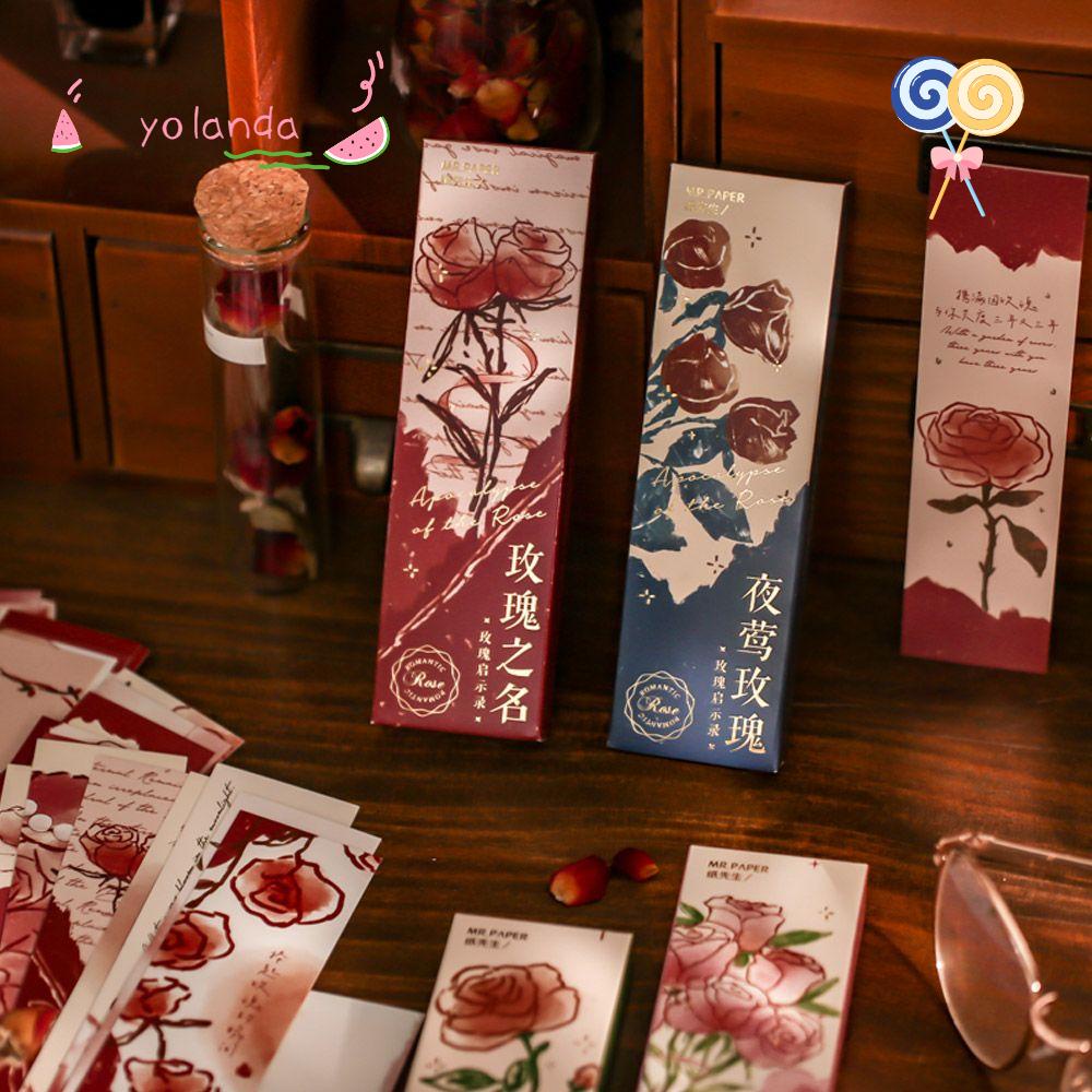 Hộp 30 Thẻ Giấy Đánh Dấu Trang Sách Hình Hoa Hồng Phong Cách Retro