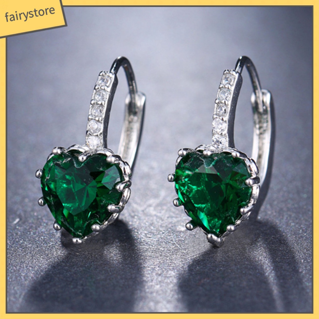 1 Đôi Bông Tai Tròn Đính Đá Zircon Hình Trái Tim Sang Trọng