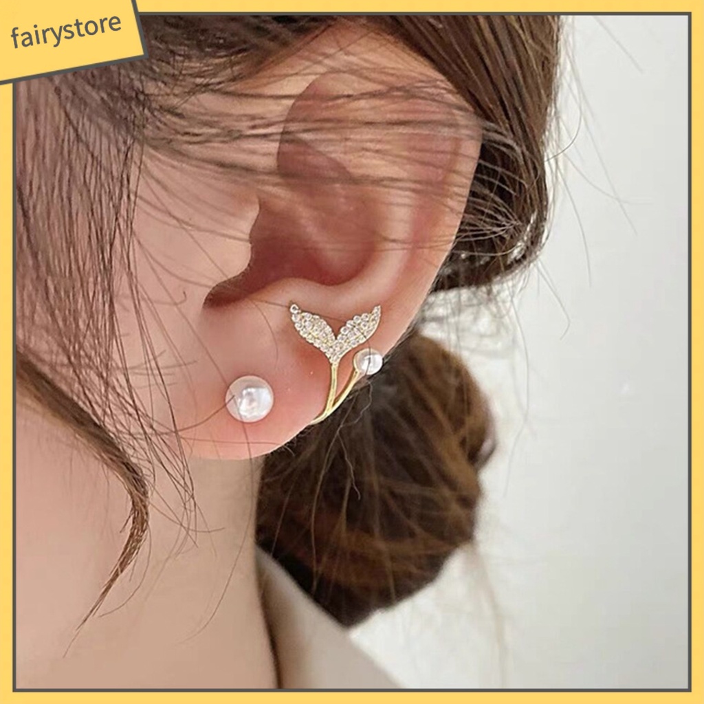 1 Đôi Bông Tai Hình Đuôi Cá Đính Ngọc Trai Giả Mạ Điện Lâu Trôi Thích Hợp Mặc Hàng Ngày