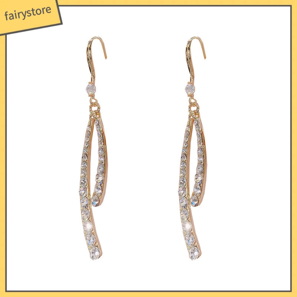 1 Đôi Bông Tai Dáng Dài Đính Đá Thanh Lịch Dành Cho Nữ