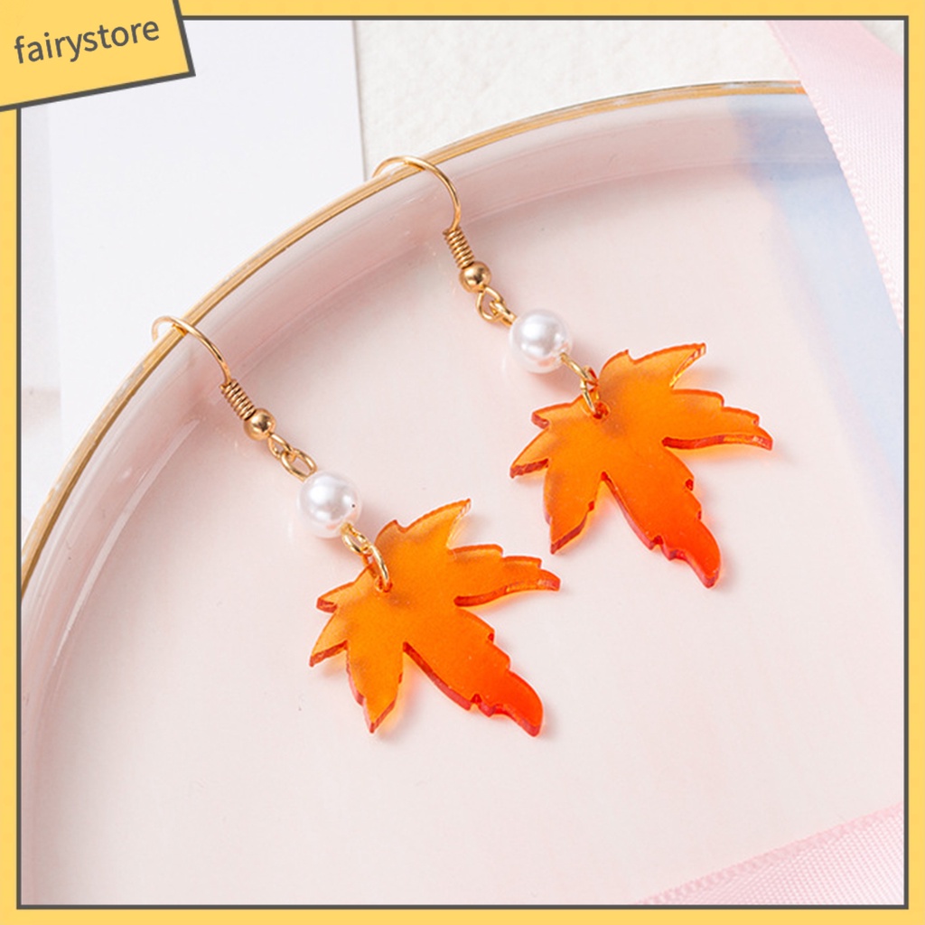 1 Đôi Bông Tai Ngọc Trai Giả Hình Lá Phong Đơn Giản