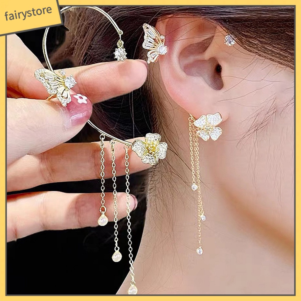 1 Khuyên Đeo Vành Tai Không Cần Xỏ Lỗ Hình Học Đính Đá Zircon Sang Trọng