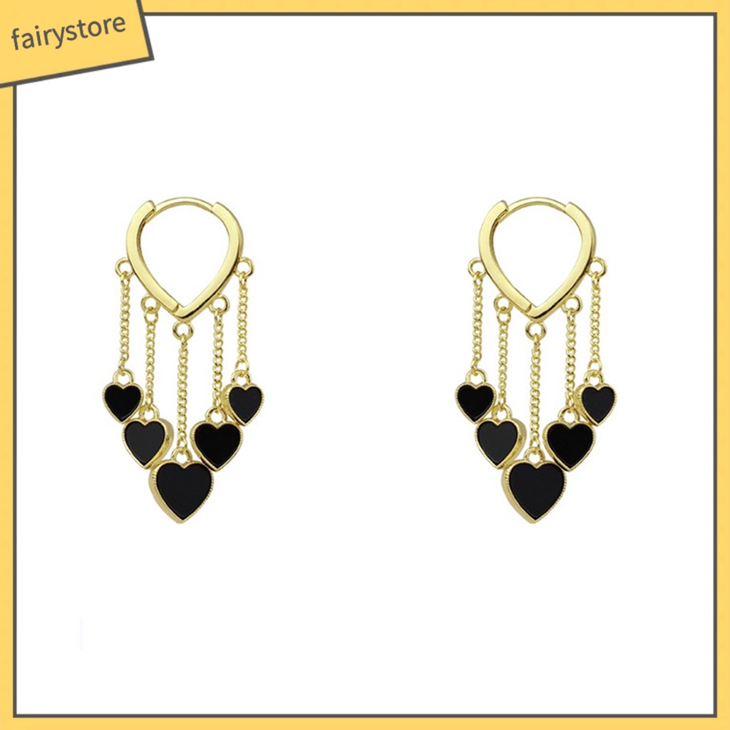 1 Đôi Bông Tai Hợp Kim Hình Trái Tim Màu Đen Thanh Lịch Phong Cách Hàn Quốc Dành Cho Nữ