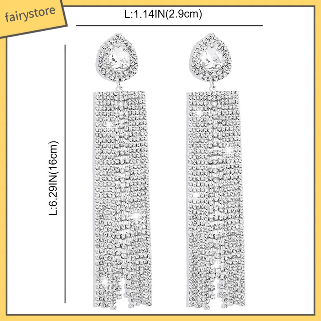 1 Đôi Bông Tai Hình Giọt Nước Dáng Dài Đính Pha Lê Giả Thời Trang