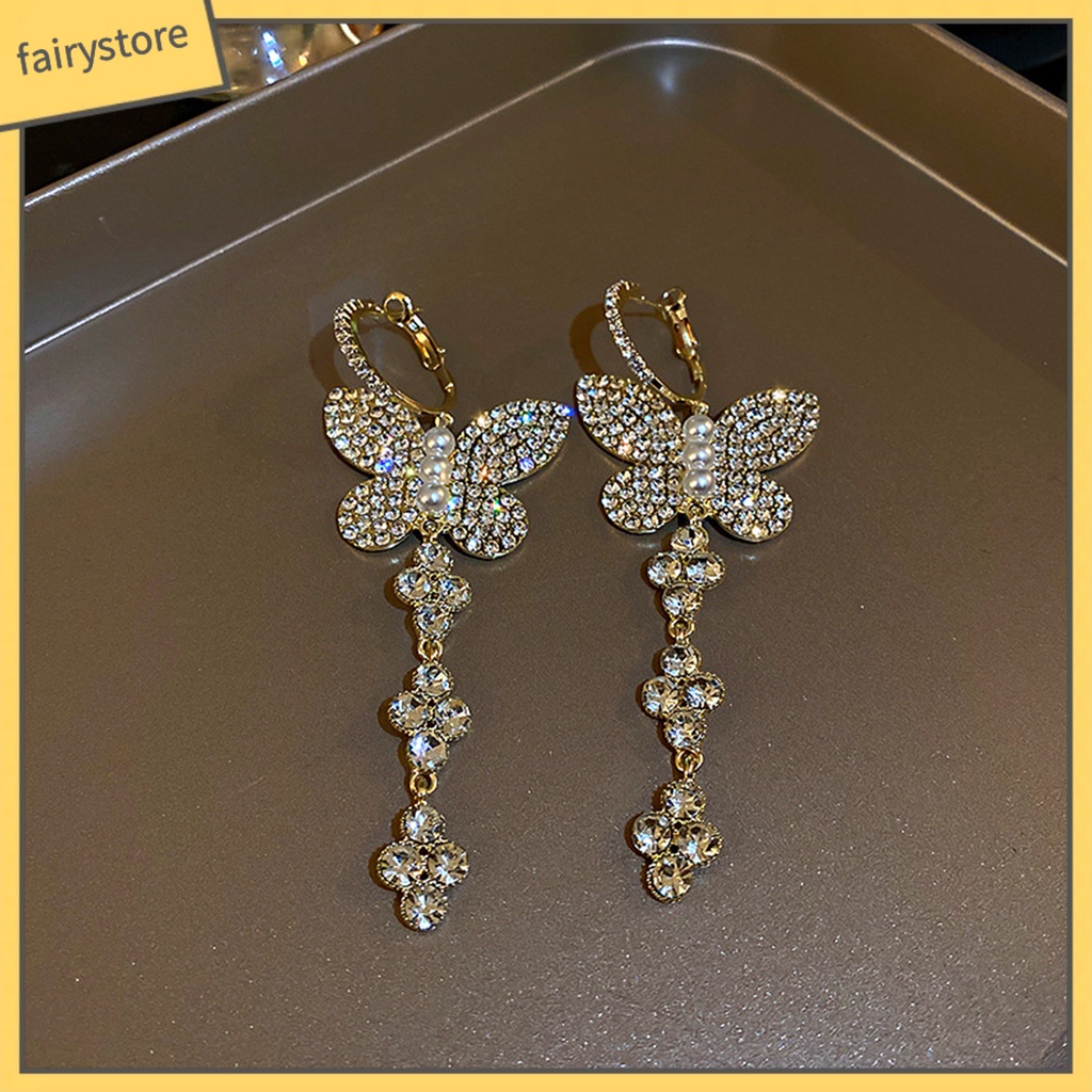 1 Đôi Bông Tai Móc Hình Bướm Đính Ngọc Trai Giả Lấp Lánh Dành Cho Nữ