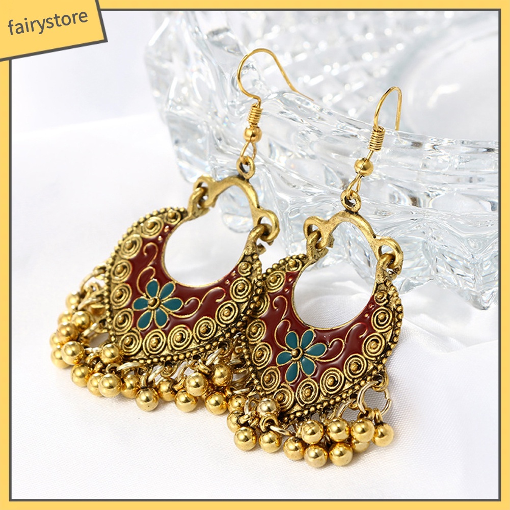 Khuyên Tai Móc Tua Rua Tráng Men Hình Hoa Phong Cách Bohemian Cho Nữ