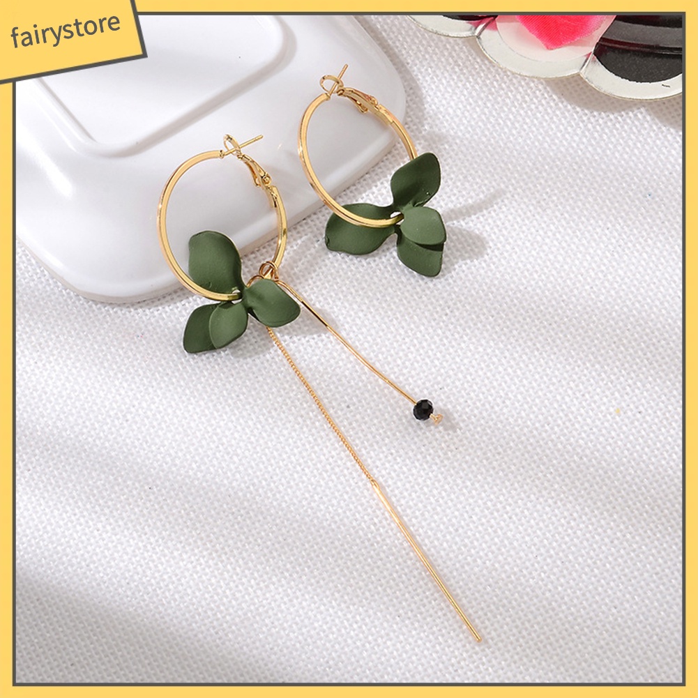 Bông Tai Hình Cánh Hoa Dáng Dài Không Đối Xứng Thời Trang Cho Nữ