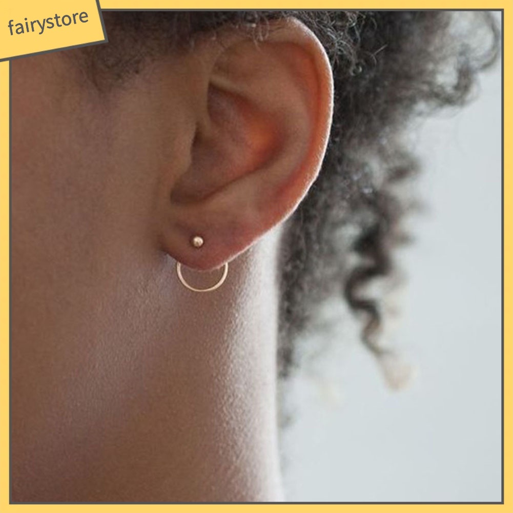 Bông Tai Hình Tròn Hai Mặt Thiết Kế Đục Lỗ Đơn Giản Thời Trang Cho Nữ