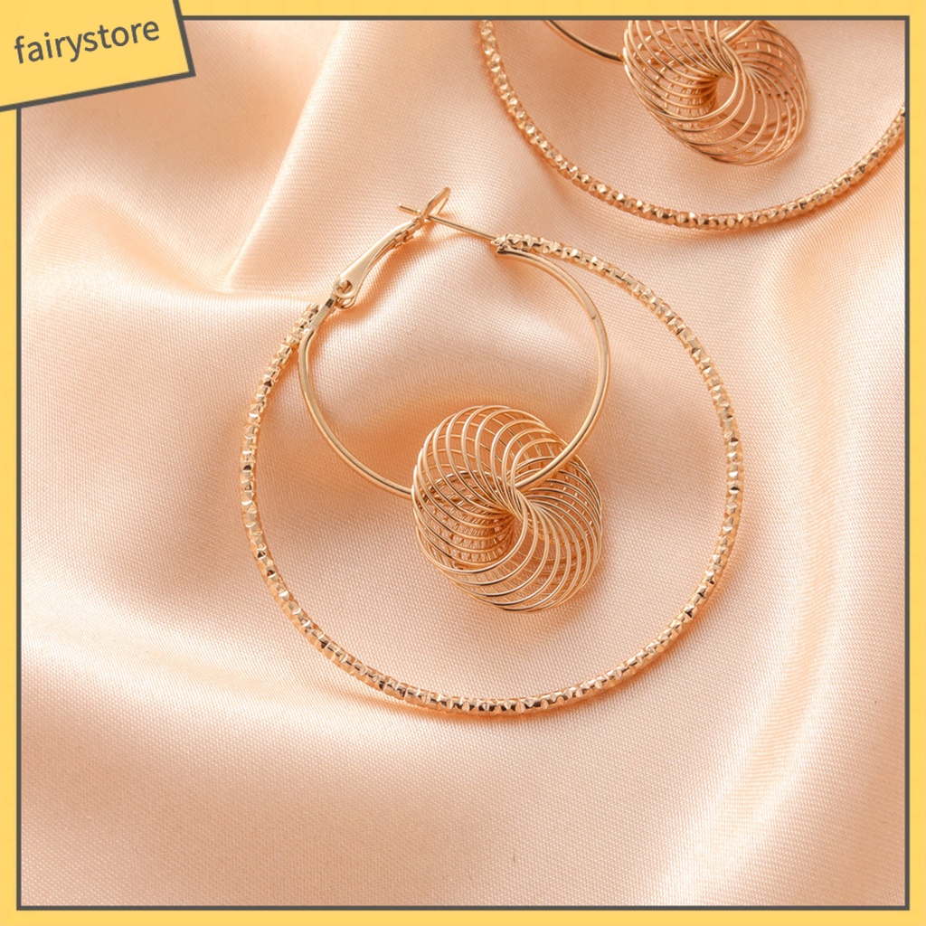 1 Đôi Bông Tai Hình Tròn Hai Lớp Bằng Kim Loại Thời Trang