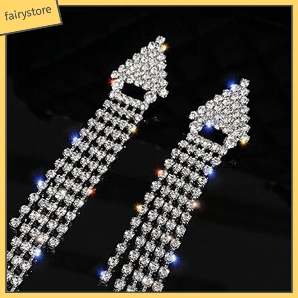 1 Đôi Bông Tai Dáng Dài Đính Đá Lấp Lánh Thời Trang Dự Tiệc