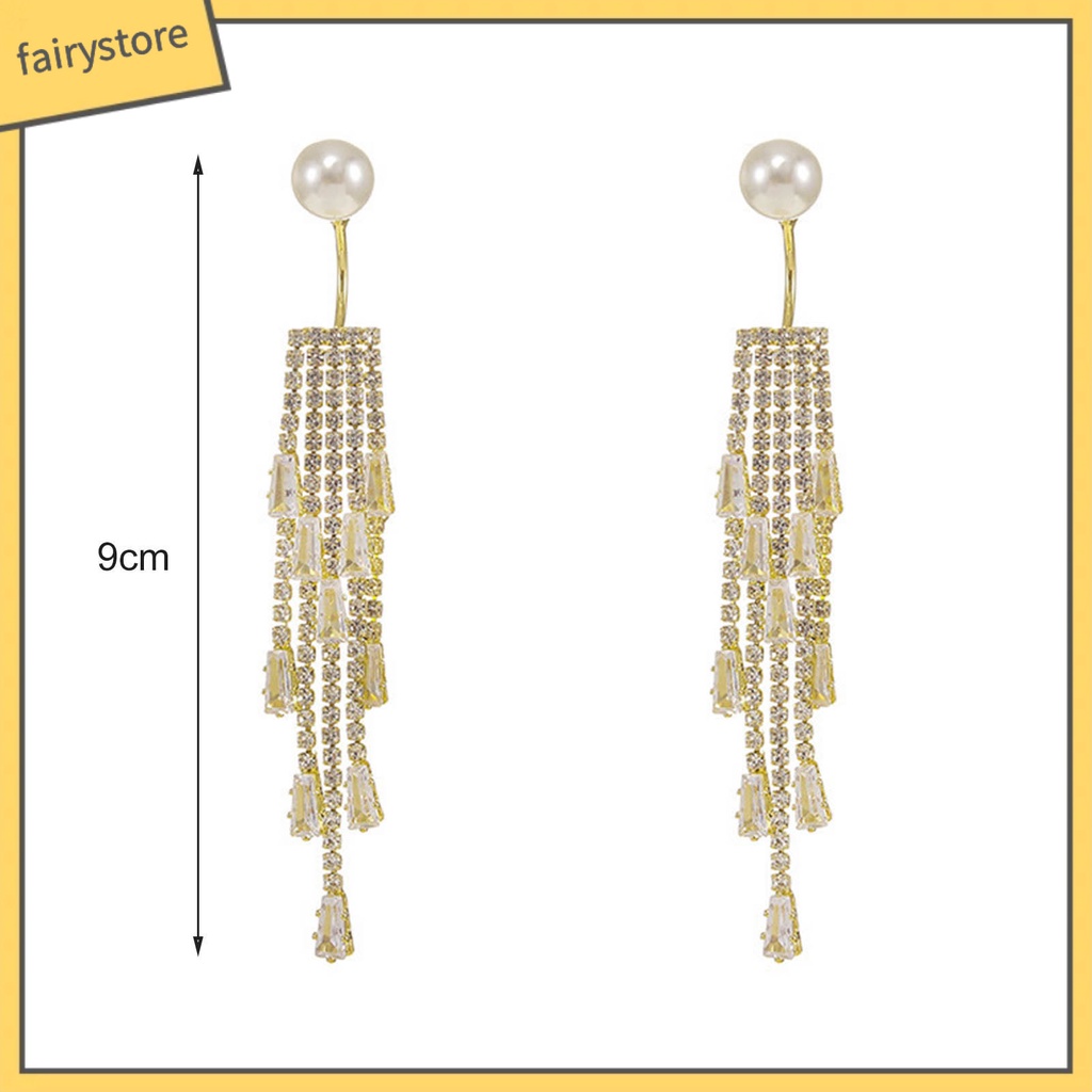 1 Đôi Bông Tai Dáng Dài Đính Ngọc Trai Giả Lấp Lánh Phong Cách Hàn Quốc