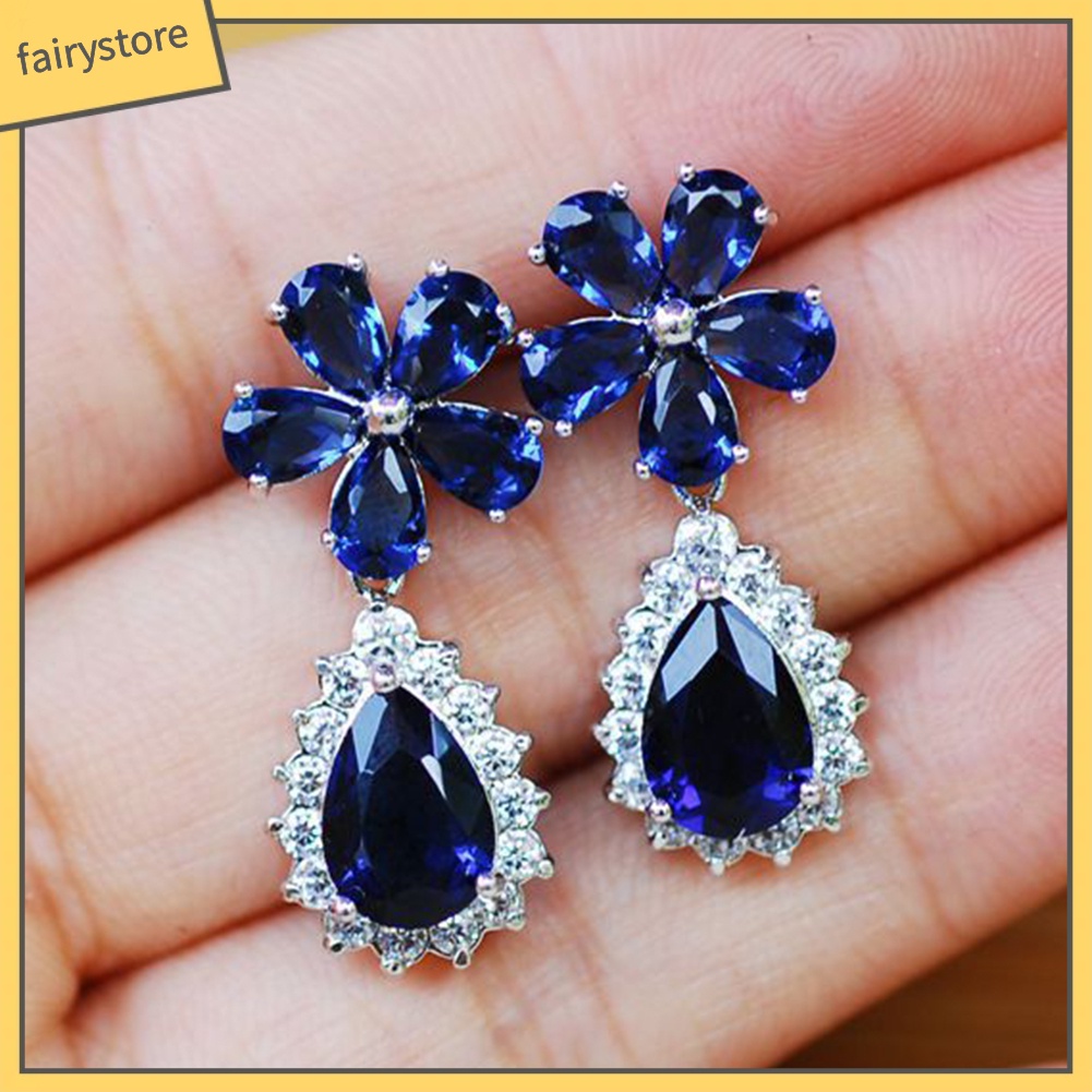 Bông Tai Dáng Dài Đính Đá Hình Hoa Lê Thời Trang Cho Nữ